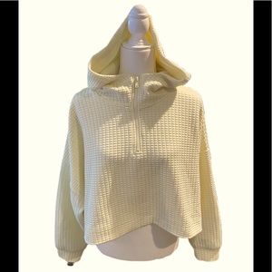 Monki boxy cropped textured yellow hooded sweatshirt